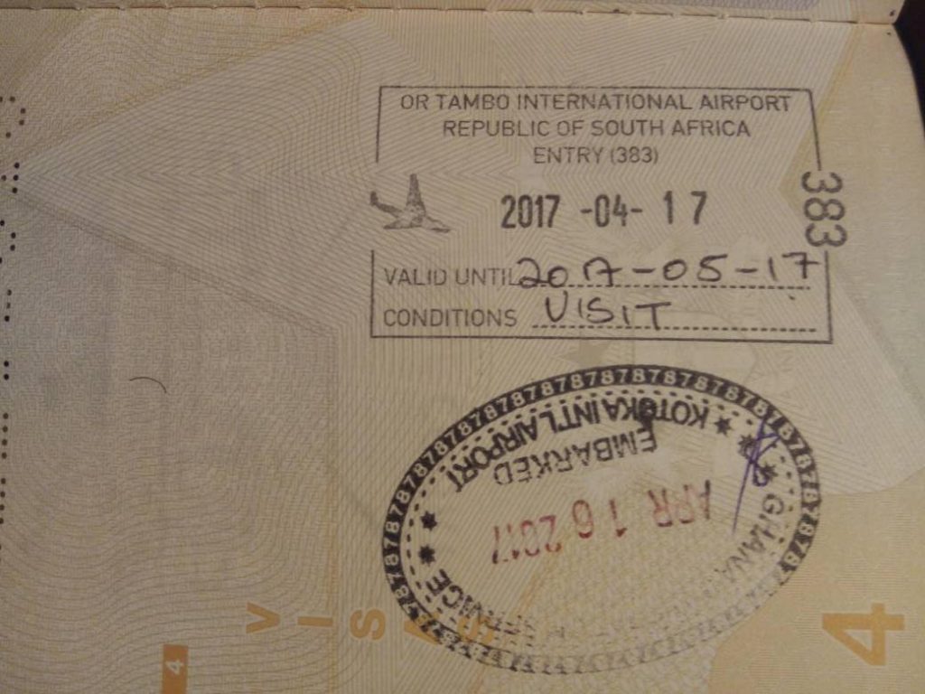 Passport page of Prince Osei-Tutu containing the entry stamp he paid US$100 for.