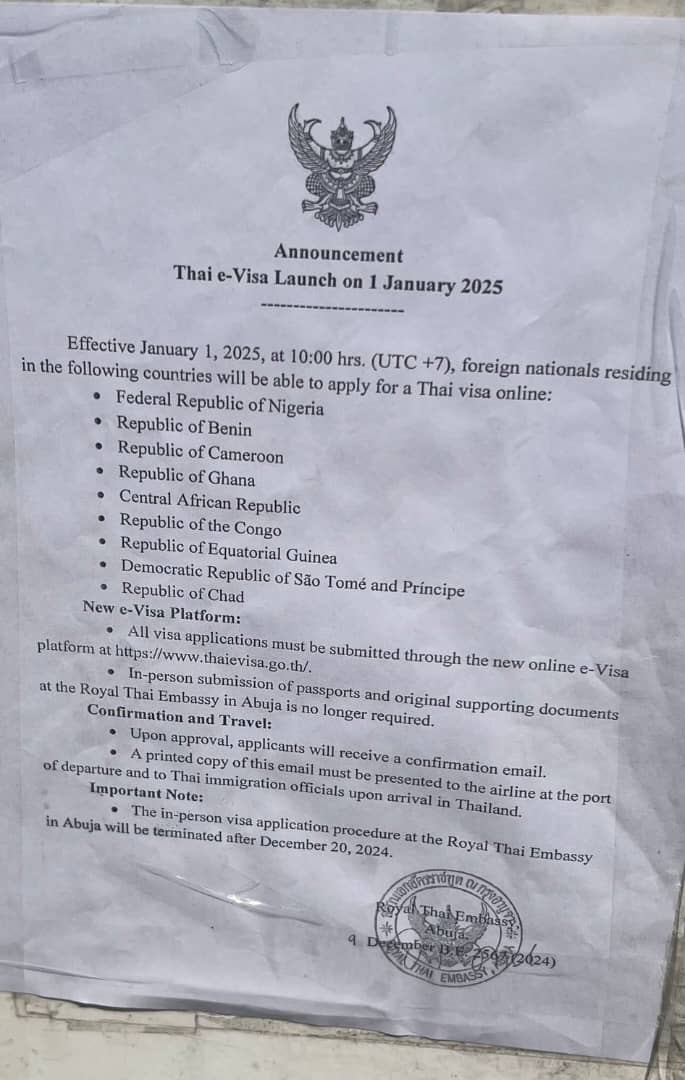 Thai Embassy Notice